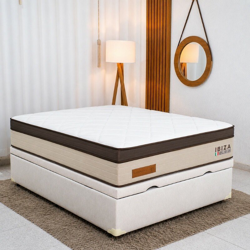 Colchão Casal Ibiza Molas Ensacadas - Bianchi Colchões + Box Baú Casal Prime Confort Corino Palha Blindado - Issacar 138x188x78 | Suporta até 400kg