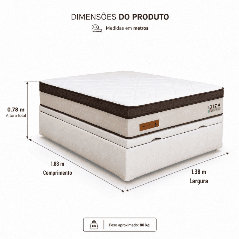 Colchão Casal Ibiza Molas Ensacadas - Bianchi Colchões + Box Baú Casal Prime Confort Corino Palha Blindado - Issacar 138x188x78 | Suporta até 400kg - Imagem 9