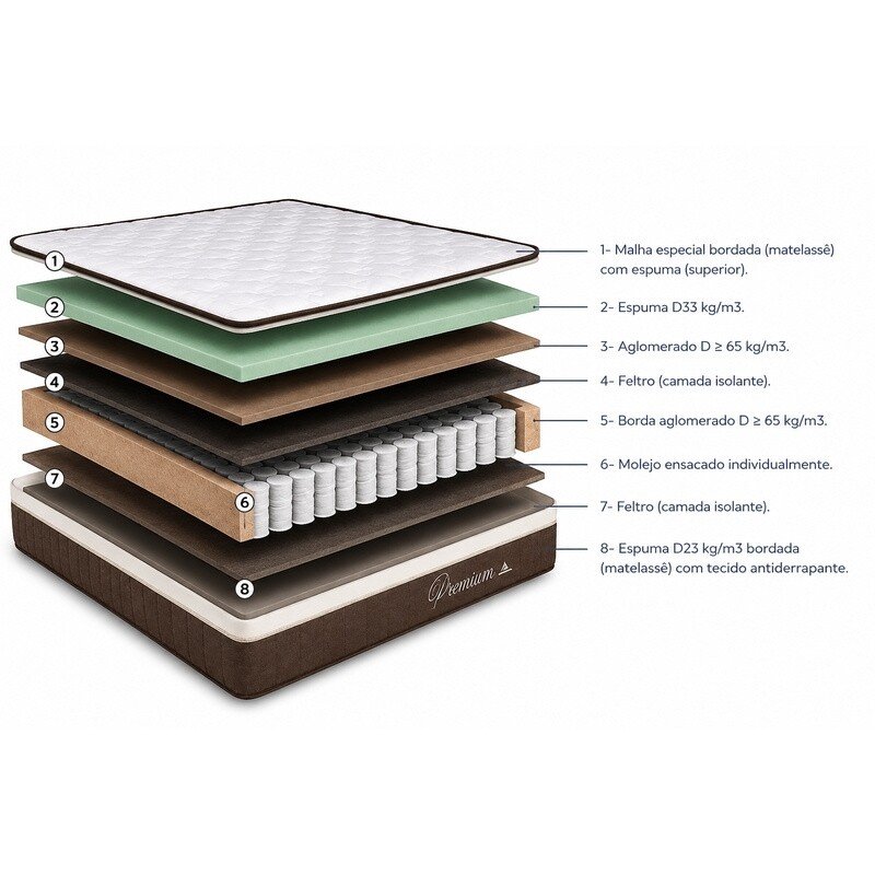 Colchão Premium Plus Molas Ensacadas Pocket Rondomóveis + Box Casal Rondopremium 138x188x70 | Suporta até 240kg - Imagem 3
