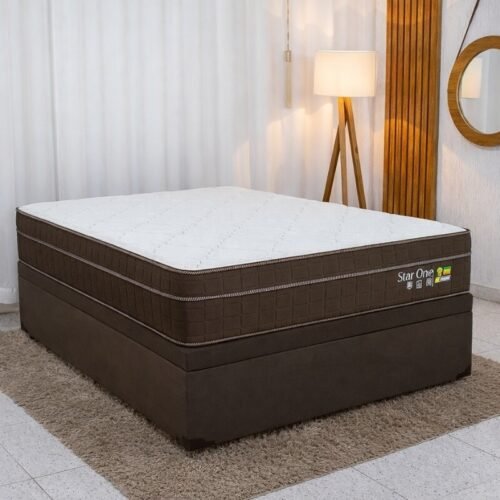 Colchão Casal Star One Ortopédico D-65 Anjos + Box Baú Casal Prime Confort Sued Marrom Blindado Issacar - 138x188x75 | Suporta até 280kg