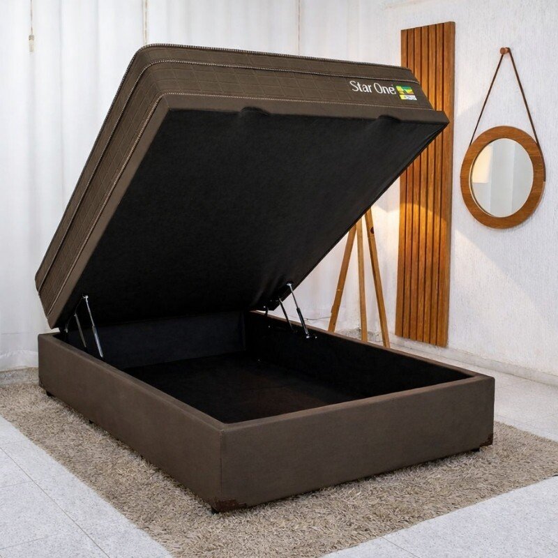 Colchão Casal Star One Ortopédico D-65 Anjos + Box Baú Casal Prime Confort Sued Marrom Blindado Issacar - 138x188x75 | Suporta até 280kg - Imagem 2