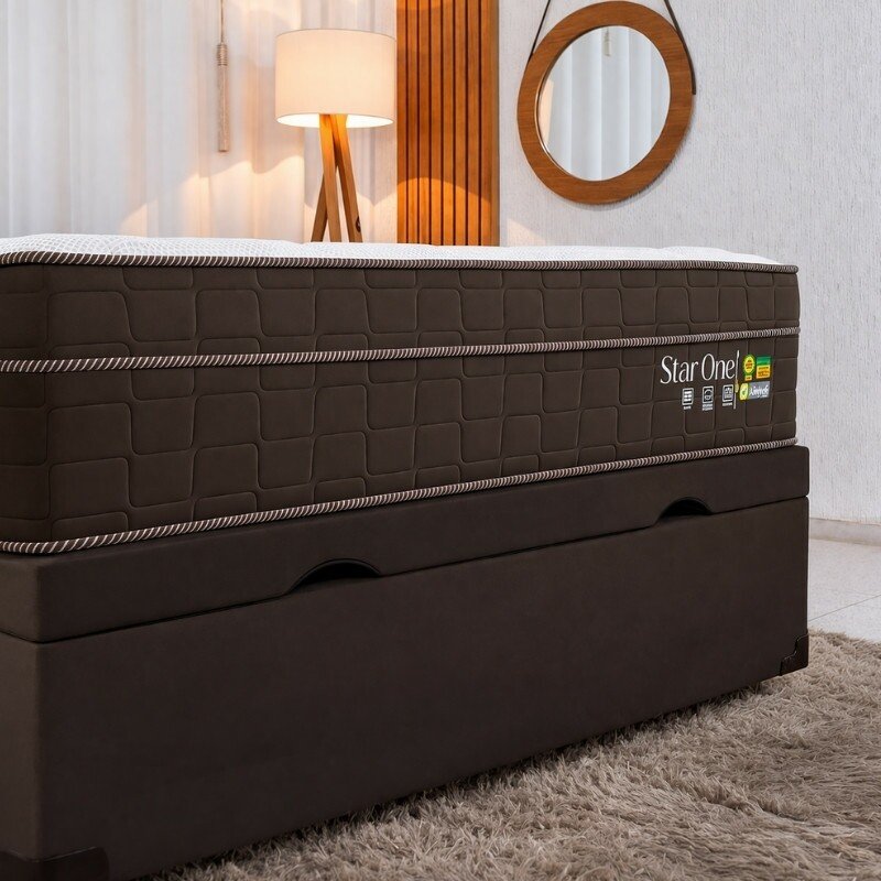 Colchão Casal Star One Ortopédico D-65 Anjos + Box Baú Casal Prime Confort Sued Marrom Blindado Issacar - 138x188x75 | Suporta até 280kg - Imagem 5
