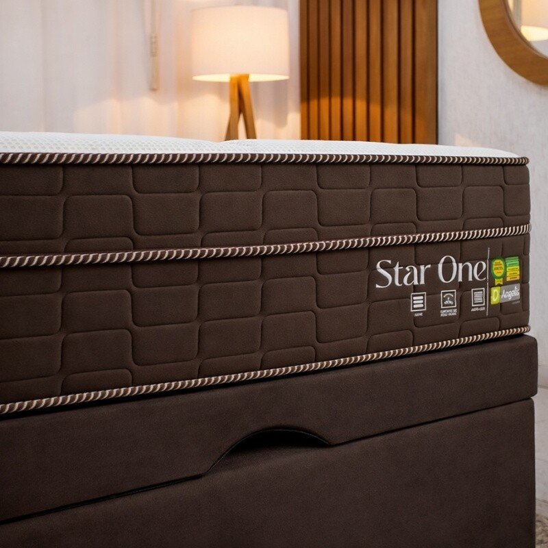 Colchão Casal Star One Ortopédico D-65 Anjos + Box Baú Casal Prime Confort Sued Marrom Blindado Issacar - 138x188x75 | Suporta até 280kg - Imagem 6