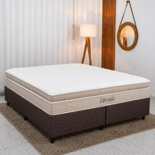 Colchão Queen Uberaba Espuma Viscoelástica ColchoMinas + Base Box Queen Bipartido Universal Marrom Bordado - Gazin 158x198x70 | Suporta até 300kg