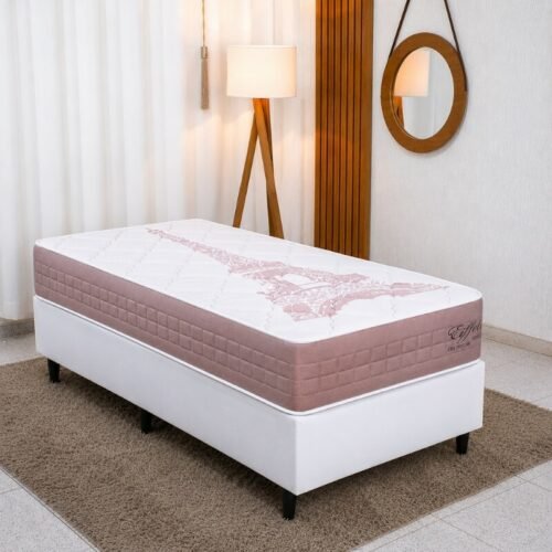 Colchão Solt. Eiffel Molas Ensacadas Rosa - Anjos + Box Solt. Korino Branca Ortobel - 88x188x63 | Suporta até 130kg
