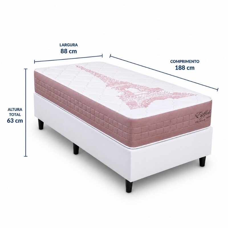 Colchão Solt. Eiffel Molas Ensacadas Rosa - Anjos + Box Solt. Korino Branca Ortobel - 88x188x63 | Suporta até 130kg - Imagem 7