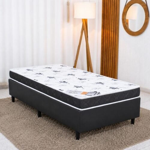 Colchão Solteiro D23 100% Espuma Lestespuma + Box Solt. Korino Preto Ortobell - 88x188x51 | Suporta até 80kg