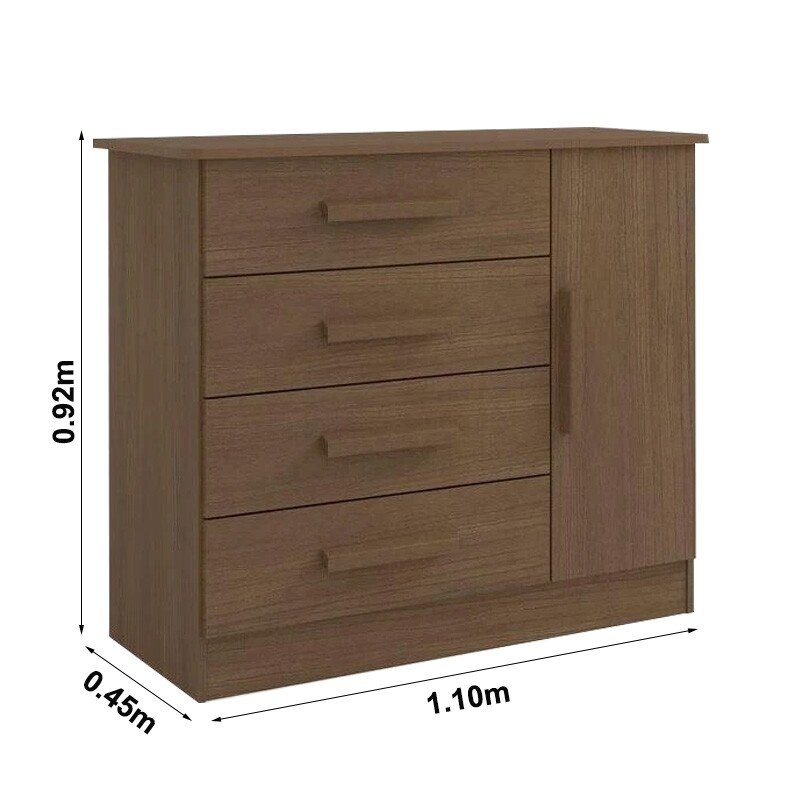 Cômoda Firenze Castanho 4 Gavetas e Sapateira Larg. 1.10m - D Doro - Imagem 2