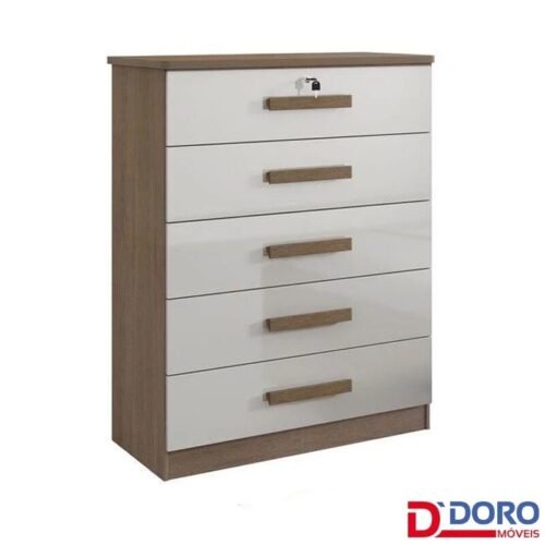 Cômoda Ipanema Castanho/Off 5 Gavetas Larg. 0.85m - D Doro