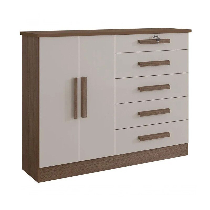Cômoda New Athos Castanho/Off 5 Gavetas e Sapateira Larg. 1.36m - D Doro - Imagem 2