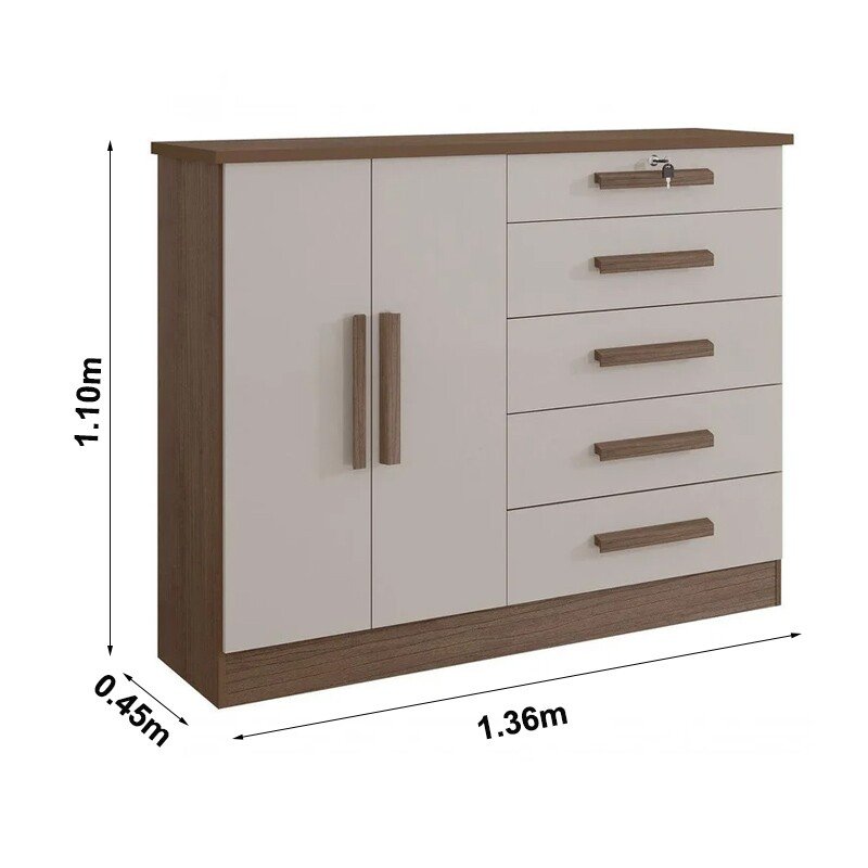 Cômoda New Athos Castanho/Off 5 Gavetas e Sapateira Larg. 1.36m - D Doro - Imagem 3