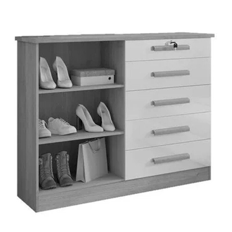 Cômoda New Athos Castanho/Off 5 Gavetas e Sapateira Larg. 1.36m - D Doro - Imagem 4