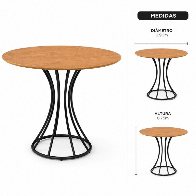 Conjunto Mesa Malta Redonda 90x90 Naturale Base Ônix Preto Fosco + 4 Cadeiras Malta Bege - Tubo Minas - Imagem 7