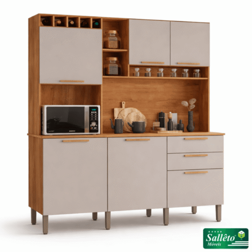Cozinha New Topázio Cinamomo/Off 6 Portas 2 Gavetas Larg. 1.65m - Sallêto
