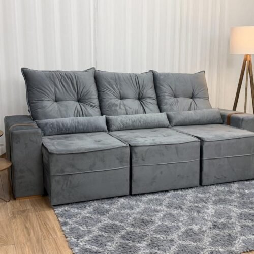 Sofá Retrátil Reclinável Junior 3 Módulos 2.45m - Cinza Veludo