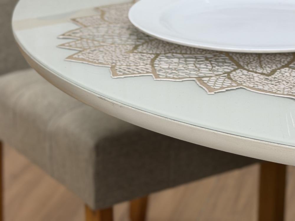 Mesa de Jantar Siena Circular 1.00x1.00m c/4 Cadeiras Londres - Cinamomo/Off white/Bege Linho - Imagem 6
