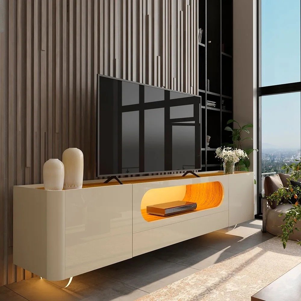 Rack Nobre c/Pés de Vidro 75" - Off White/Naturale