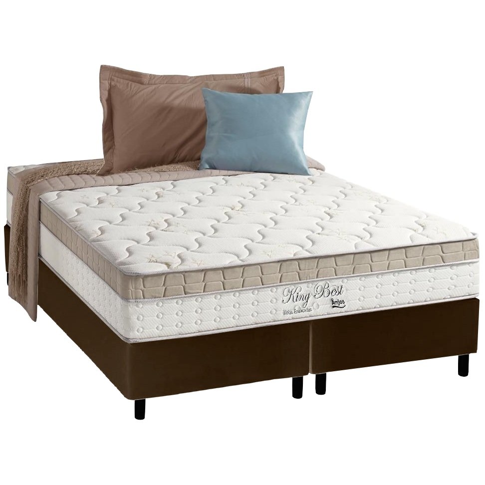 Colchão Queen King Best 28 cm D28 Molas Ensacadas + Base Simples Corino Marrom – ANJOS + BIOSTAR - Imagem 2