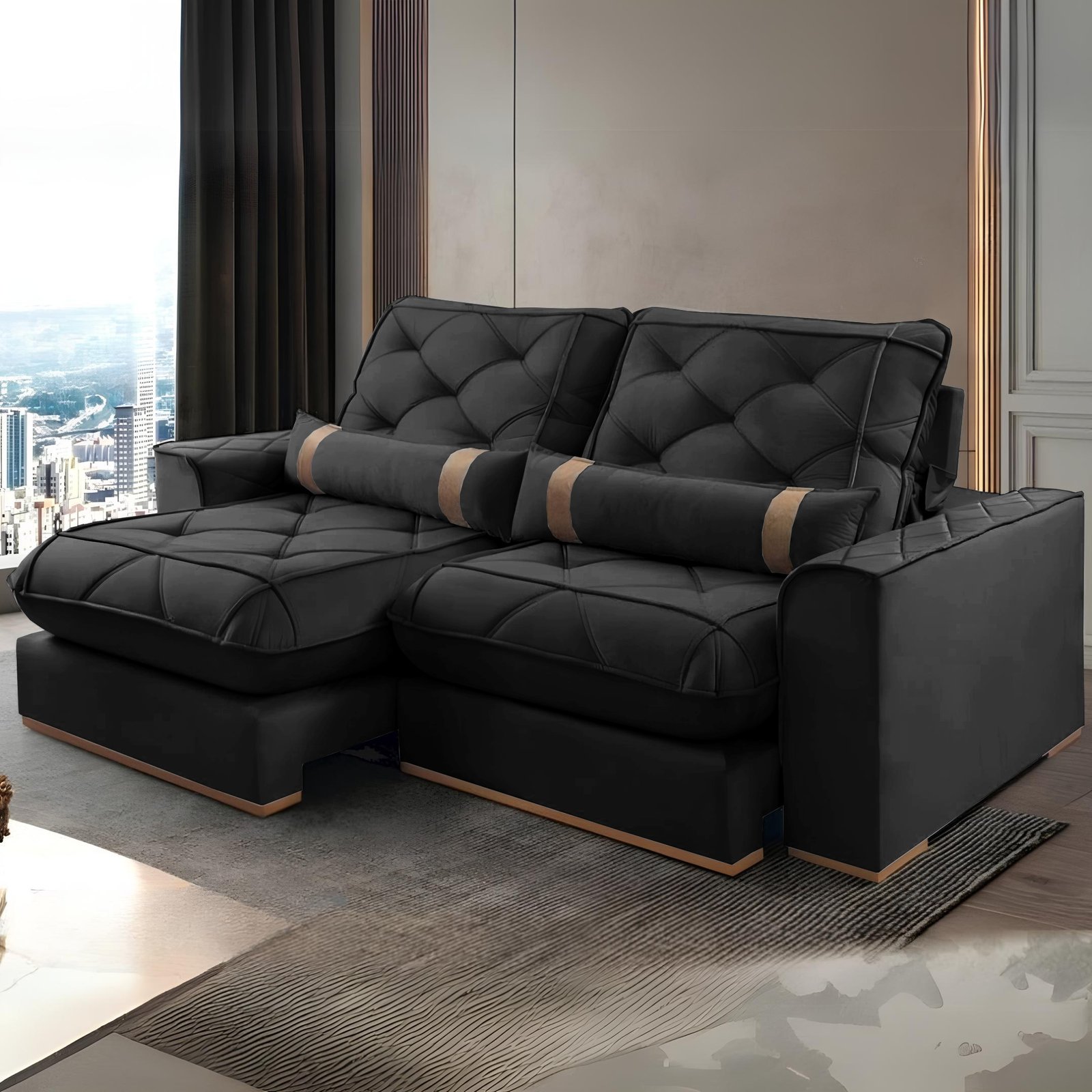 Sofa Retratil e Reclinavel Poseidon 029 2,50 m Veludo Preto - VICAM ESTOFADOS - Imagem 2
