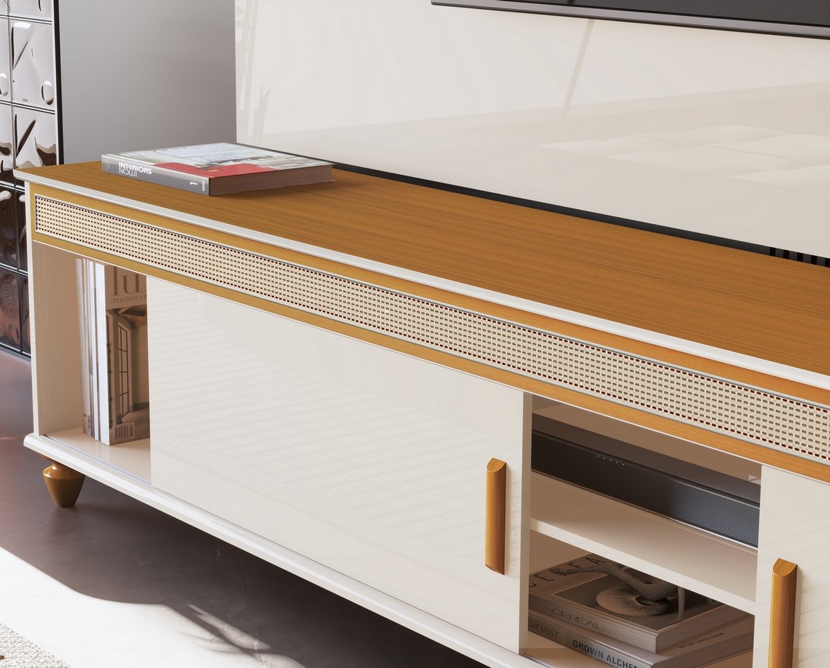 Painel até 75" Bliss + Rack Comodoro 2.18 Off White/Cedro - EDN MÓVEIS - Imagem 3