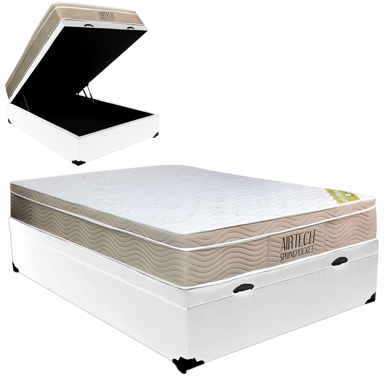 Colchão Casal Airtech Springpocket 25 cm D26 Molas Ensacadas + Base Baú Corino Branco – ORTOBOM + ALTO NÍVEL - Imagem 2