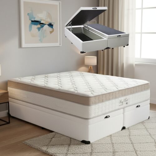 Colchão Queen King Best 28 cm D28 Molas Ensacadas + Base Baú Corino Branco – ANJOS + ALTO NÍVEL