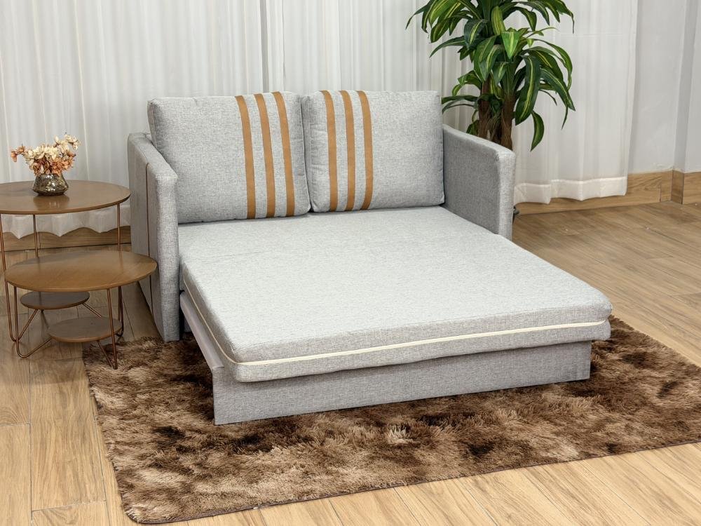 Sofa Cama Dominic 1.40m - Cinza Linho/Marrom Courino - Imagem 3