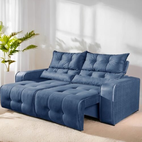 Sofá Retrátil e Reclinável Premier/Minas 2,00 m Veludo Azul 510 - DECORAR ESTOFADOS