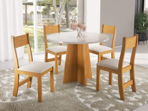 Mesa de Jantar Flipp Circular 0.90 Com 4 Cadeiras Brisa - Mel Blonde/Off white/Pastel - Imagem 3