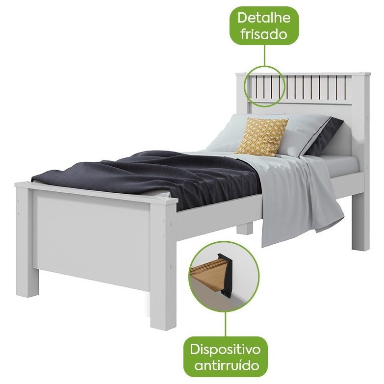Cama Solteiro Athenas Branco - LOPAS - Imagem 2