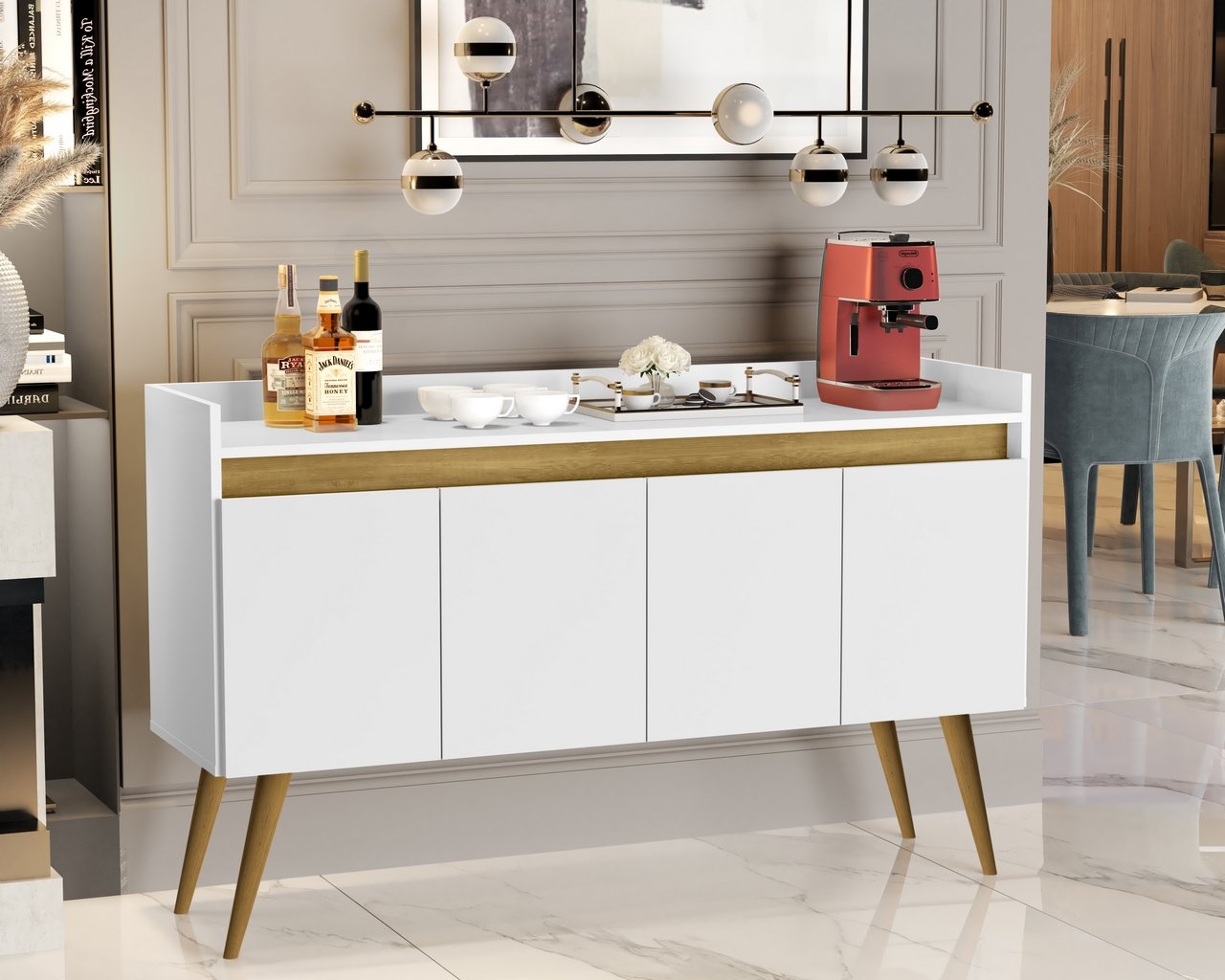 Buffet 4 Portas Gold Branco/Mel/Branco - MOVEIS PRIMUS - Imagem 2