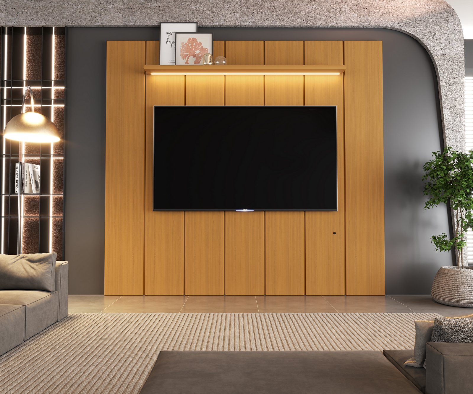 Painel até 75" Lumi 2,19 m Cedro - EDN MÓVEIS - Imagem 2
