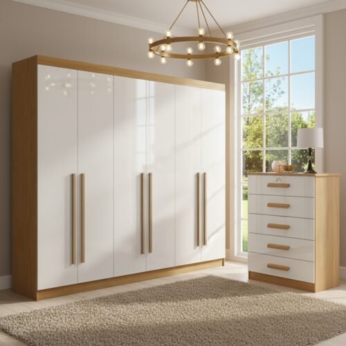 Guarda-Roupa 6 Portas Da Vinci + Cômoda Ipanema Cinamomo/Off White – D’DORO MÓVEIS