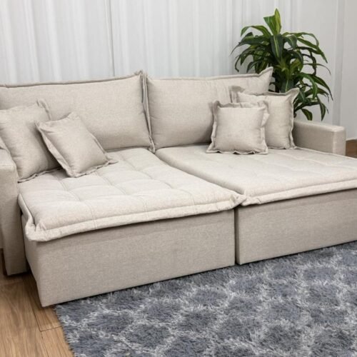 Sofá Cama Retrátil Reclinável Zoe 2.20m - Bege Linho