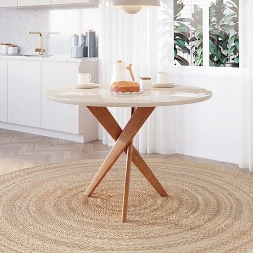 Mesa Redonda Cacau 109 (C/Vidro) Madeira/Off White - CIMOL