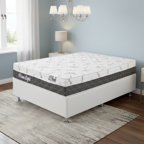 Colchão Casal Prime Light 30 cm D28 Molas Ensacadas + Base Simples Corino Branco – ORTHOPRIME + BIOSTAR