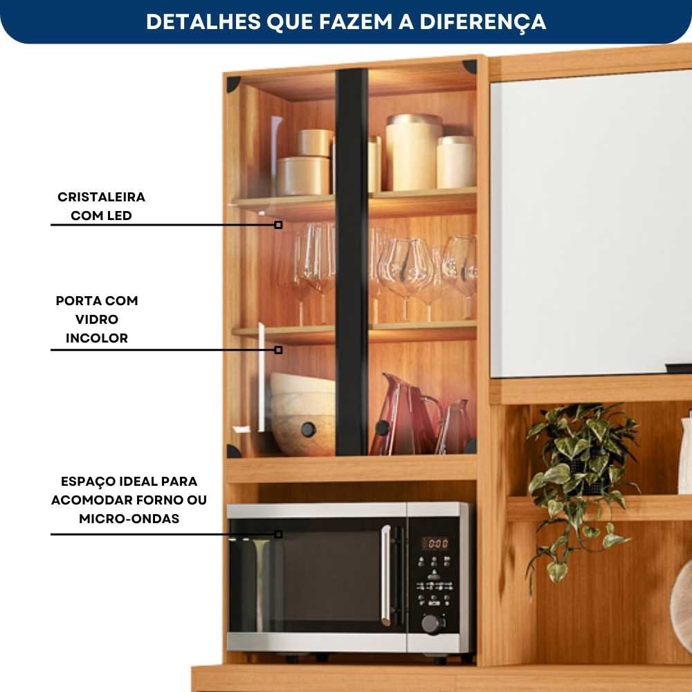 Armário de Cozinha Murano c/Led 1.80m - Freijó Ripado/ Off White - Imagem 4