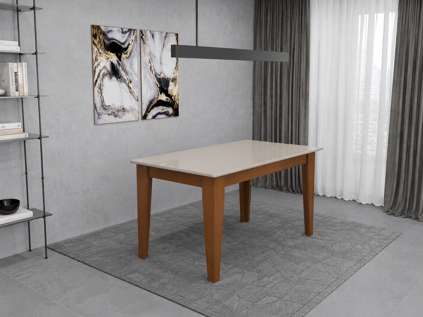 Mesa de Jantar Suécia c/Vidro 1.60x0.80m - Freijó/Off White