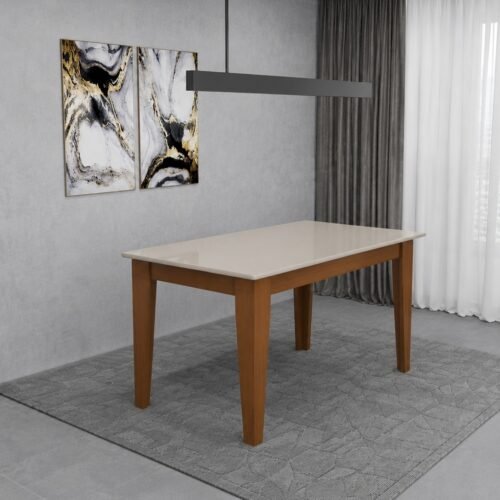 Mesa de Jantar Suécia c/Vidro 1.20x0.80m - Freijó/Off White
