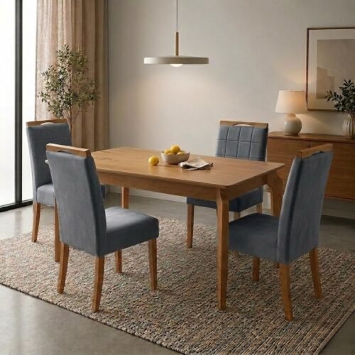 Mesa Atos 120 (Tampo 16 mm) Laminada Mel com 4 Cadeiras Las Vegas Veludo Cinza Grafite 10 – VIEIRA DECOR + OURO DECOR