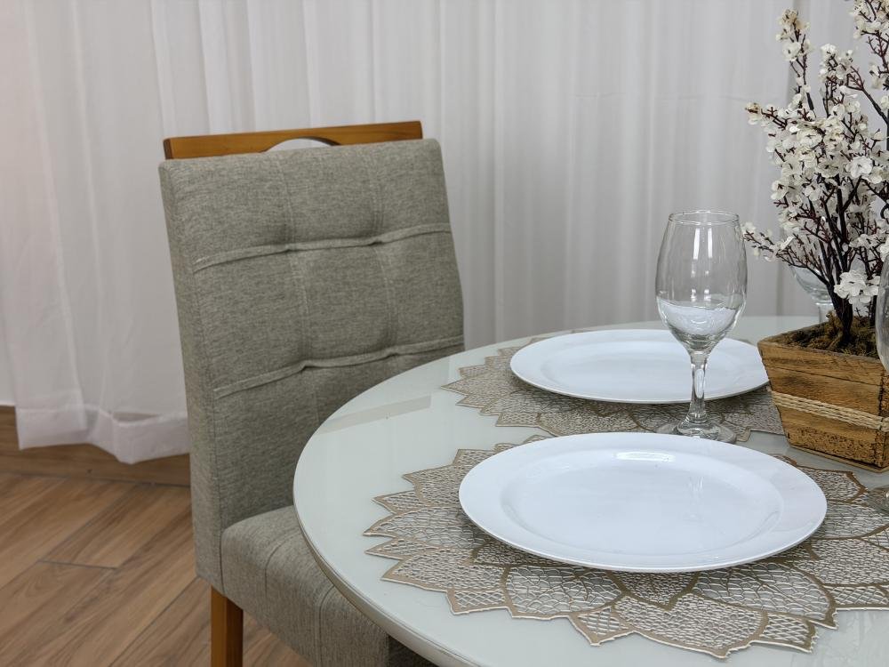 Mesa de Jantar Siena Circular 1.00x1.00m c/4 Cadeiras Londres - Cinamomo/Off white/Bege Linho - Imagem 4