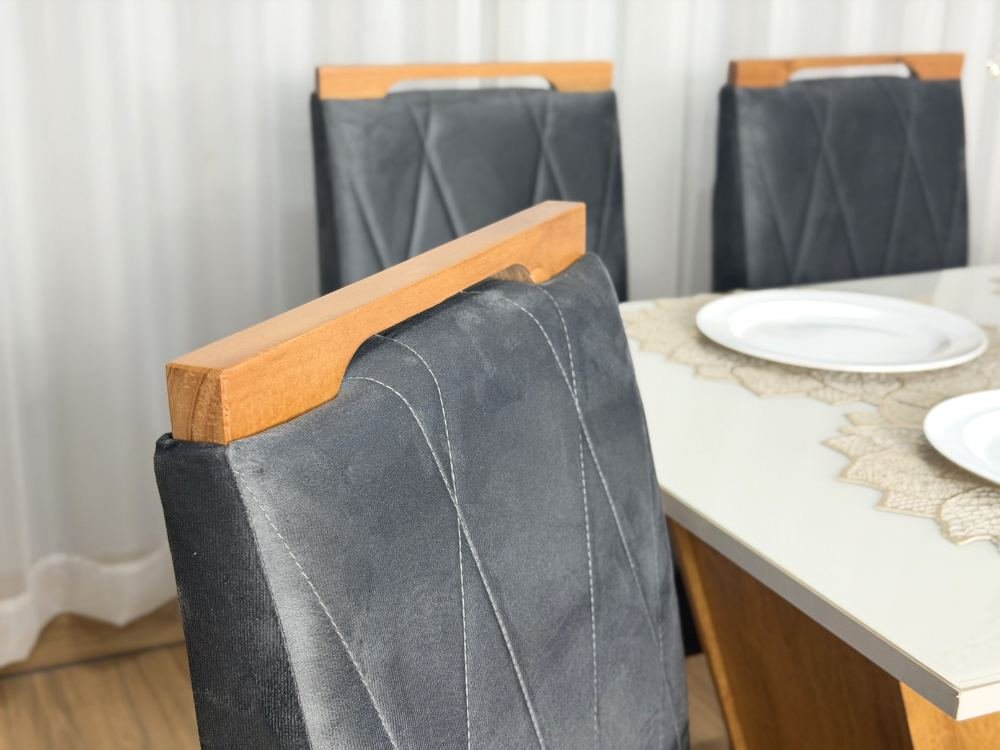Mesa de Jantar Classic 1.20x0.80 Com 4 Cadeiras Isa - Cinamomo/Off White/Cinza - Imagem 7