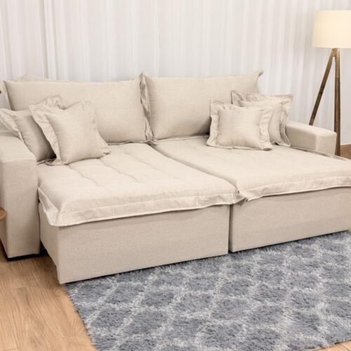 Sofá Cama Retrátil Reclinável Bolt 2.20m Mod.90 - Bege Linho