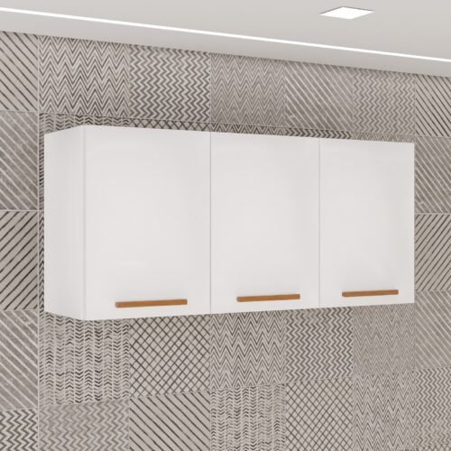 Armário Aéreo Triplo New Valência Branco/Cinamomo - SALLÊTO