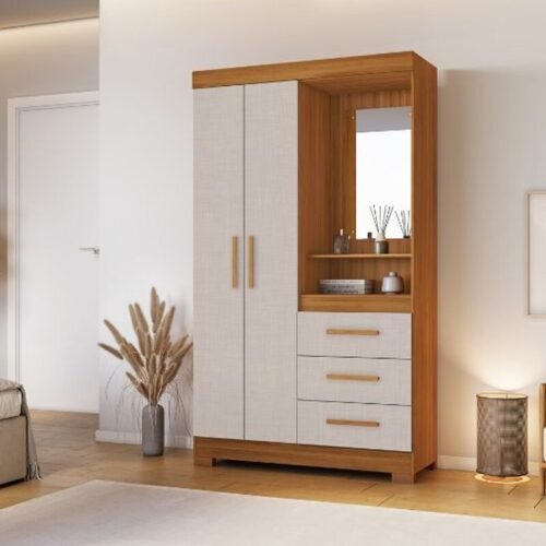 Guarda-roupa Solteiro NT 6020 Larg. 1.08m Freijo/Off 2 portas 3 Gavetas Flex C/Pés - Notável