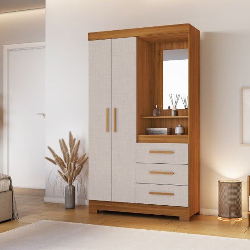 Guarda-roupa Solteiro NT 6020 Larg. 1.08m Freijo/Off 2 portas 3 Gavetas Flex C/Pés - Notável