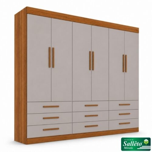Guarda-roupa Dinamarca Larg. 1.84m Cinamomo/Off 6 Portas 9 Gavetas - Sallêto
