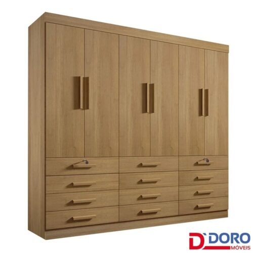 Guarda-roupa Casal Mônaco 6 Portas 12 Gavetas Cinamomo Larg. 2.40m D Doro