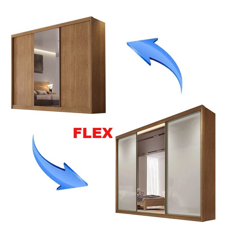 Guarda-roupa Casal Sollo Plus Cumaru/Fendi 3 Portas 8 Gavetas C/ 1 Espelho 100% MDF Larg. 2.73m - Novo Horizonte