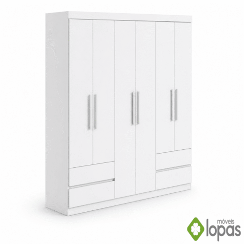 Guarda-roupa Zeus Branco 6 Portas 4 Gavetas Larg. 1.77m - Móveis Lopas